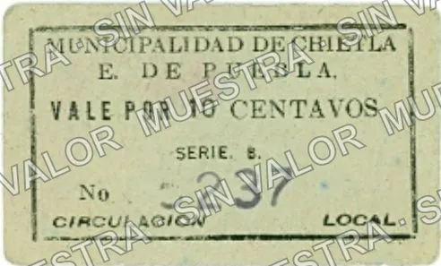 5 centavos, Municipalid de Chietla (M3538), M3538 5c Municipalid de Chietla, anverso