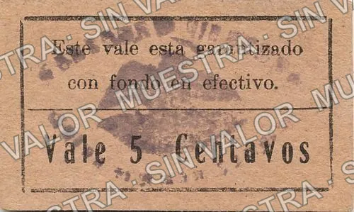 5 centavos, Municipalid de Chietla (M3538), M3538 5c Municipalid de Chietla, reverso