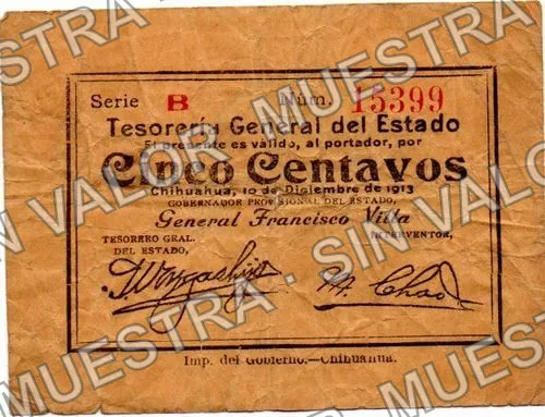 5 centavos, sábanas, Series A, large number (M900), anverso (M900 5c sábanas, Series B, large number)