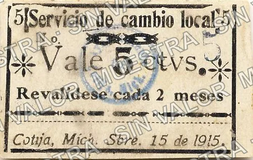 5 centavos, Servicio de cambio local (M2910), M2910 5c Servicio de cambio local, anverso