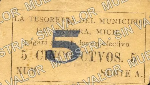 5 centavos, Tesorería del Municipio small '5' (M2943), M2943a 5c Tesorería del Municipio small '5', anverso
