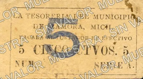 5 centavos, Tesorería del Municipio small '5' (M2943), M2943b 5c Tesorería del Municipio large '5', anverso