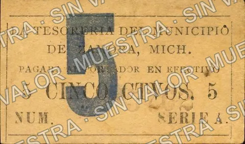 5 centavos, Tesorería del Municipio small '5' (M2943), M2943b 5c Tesorería del Municipio large '5', anverso