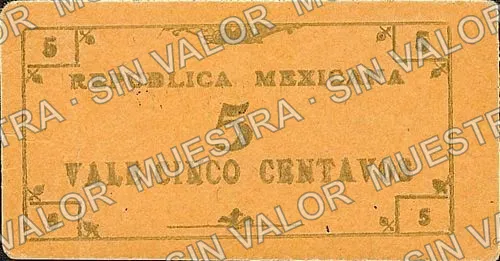 5 centavos, Tesorería General del Estado, series B (M941), reverso