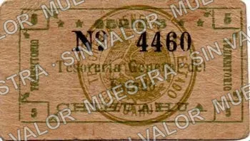 5 centavos, Tesorería General del Estado, series B (M941), anverso (M941c 5c Tesorería General del Estado, series B)