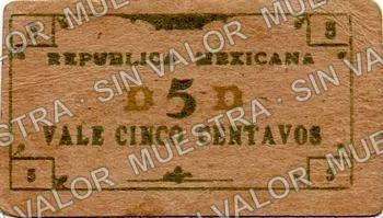 5 centavos, Tesorería General del Estado, series B (M941), reverso (M941c 5c Tesorería General del Estado, series B)