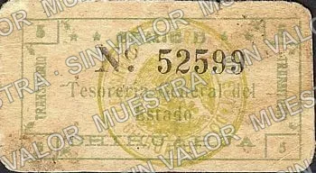 5 centavos, Tesorería General del Estado, series B (M941), anverso (M941d 5c Tesorería General del Estado, series B)