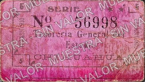 5 centavos, Tesorería General del Estado, series B (M941), anverso (M941h 5c Tesorería General del Estado, series C)