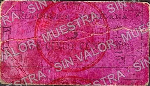 5 centavos, Tesorería General del Estado, series B (M941), reverso (M941h 5c Tesorería General del Estado, series C)