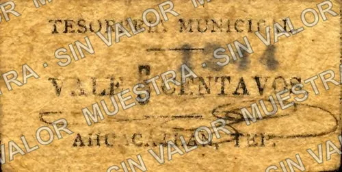5 centavos, Tesorería Municipal, Ahuacatlán (M3267), M3267 5c Tesorería Municipal, Ahuacatlán, anverso
