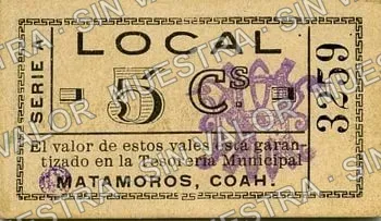 5 centavos, Tesorería Municipal (M1077), anverso