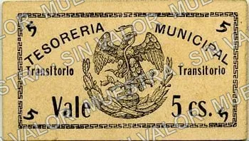 5 centavos, Tesorería Municipal (M1077), reverso