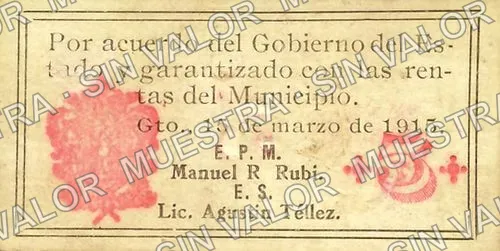 5 centavos, Tesorería Municipal (M1666), M1666 5c Tesorería Municipal, reverso