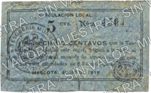 5 centavos, Tesorería Municipal (M2333), anverso