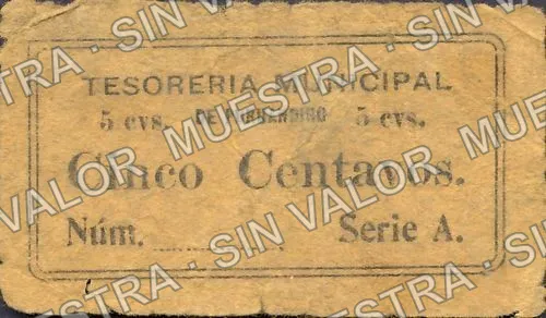 5 centavos, Tesorería Municipal (M2928), anverso