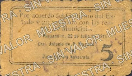 5 centavos, Tesorería Municipal (M2928), reverso