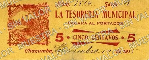 5 centavos, Tesorería Municipal (M3364), anverso
