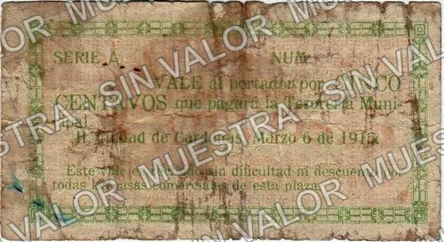 5 centavos, Tesorería Municipal (M3875), anverso
