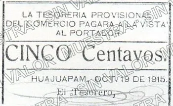 5 centavos, Tesorería Provisional (M3406), anverso