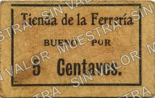 5 centavos, Tienda de Ferrería (M2082), anverso