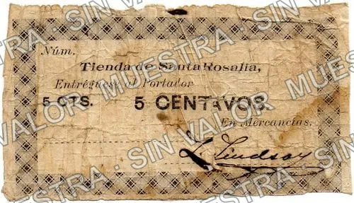 5 centavos, Tienda de Santa Rosalia (M753), anverso (M753 5c Tienda de Santa Rosalia)