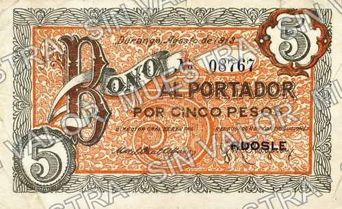 5 pesos, Asociación Durangueña (M1476), anverso