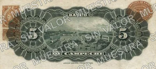 5 pesos, Banco de Campeche (M59), reverso