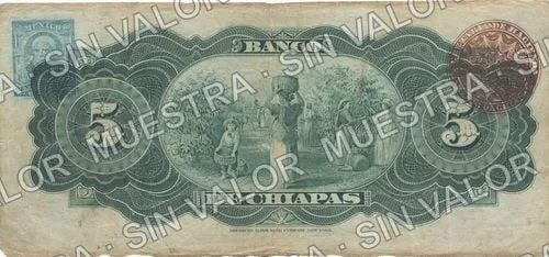 5 pesos, Banco de Chiapas (M65), reverso