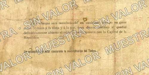 5 pesos, Banco de Coahuila (M1029), M1029 $5 Banco de Coahuila, reverso