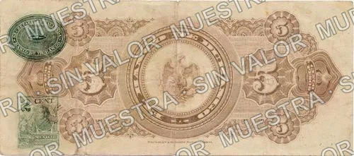 5 pesos, Banco de Durango (M341), M341a $5 Banco de Durango, reverso