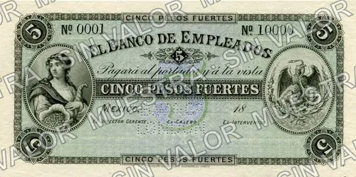 5 pesos, Banco de Empleados (M207), M207s $5 Banco de Empleados specimen, anverso