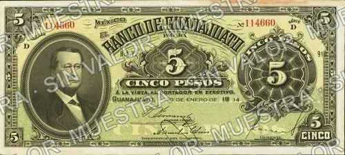 5 pesos, Banco de Guanajuato (M350), M350c $5 Banco de Guanajuato, anverso