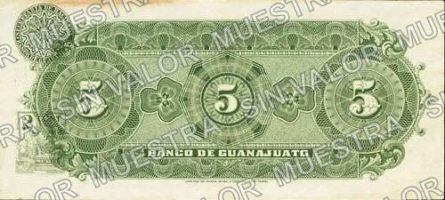 5 pesos, Banco de Guanajuato (M350), M350c $5 Banco de Guanajuato, reverso