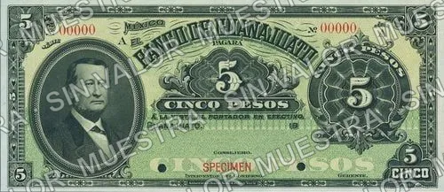 5 pesos, Banco de Guanajuato (M350), M350s $5 specimen, anverso