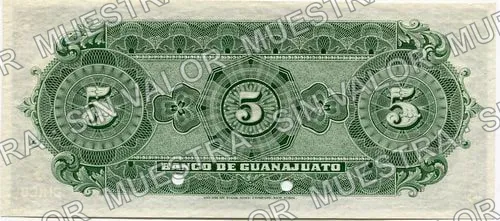 5 pesos, Banco de Guanajuato (M350), M350s $5 specimen, reverso