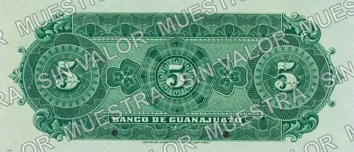 5 pesos, Banco de Guanajuato (M350), M350s $5 specimen, reverso