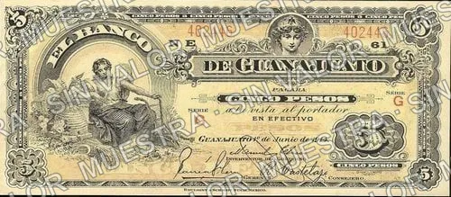 5 pesos, Banco de Guanajuato (M358), anverso