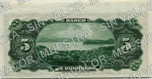 5 pesos, Banco de Guerrero (M361), reverso (M361s $5 Banco de Guerrero specimen)