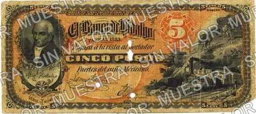 5 pesos, Banco de Hidalgo del Parral (M105), anverso (M105a $5 Banco de Hidalgo del Parral)