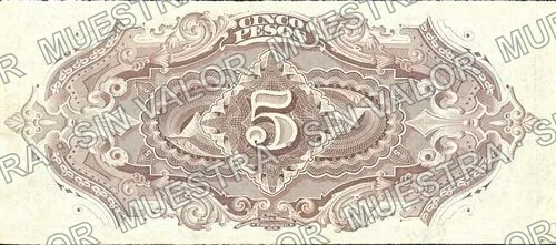 5 pesos, Banco de Hidalgo del Parral (M105), reverso (M105s $5 Banco de Hidalgo del Parral specimen)