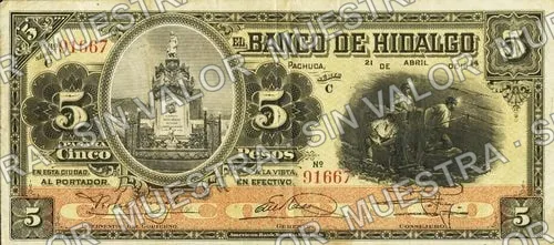 5 pesos, Banco de Hidalgo (M369), anverso