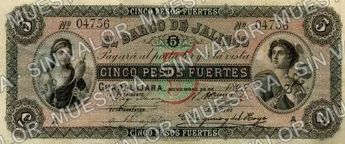 5 pesos, Banco de Jalisco (M378), anverso
