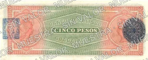5 pesos, Banco de Jalisco (M378), reverso