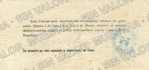 5 pesos, Banco de la Laguna (M1043), reverso (M1043b $5 Banco de la Laguna)