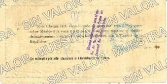 5 pesos, Banco de la Laguna (M1052), reverso (M1052a $5 Banco de la Laguna)