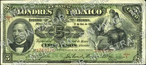 5 pesos, Banco de Londres y México (M271), M271d $5 Banco de Londres y México, anverso