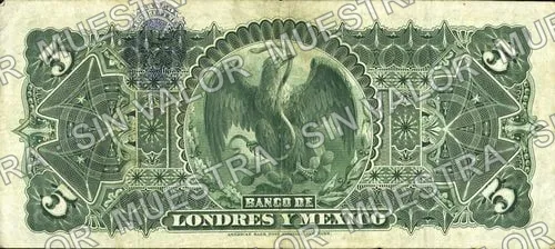 5 pesos, Banco de Londres y México (M271), M271d $5 Banco de Londres y México, reverso