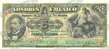 5 pesos, Banco de Londres y México (M271), M271l $5 overprinted 'MONTERREY', anverso