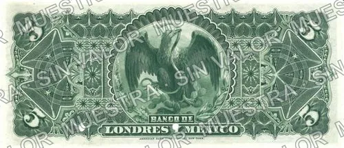 5 pesos, Banco de Londres y México (M271), M271s $5 Banco de Londres y, reverso