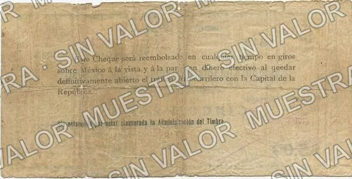 5 pesos, Banco de Londres y México printed number, stamped number (M1020), M1020a $5 Banco de Londres y México (printed number, stamped number, reverso